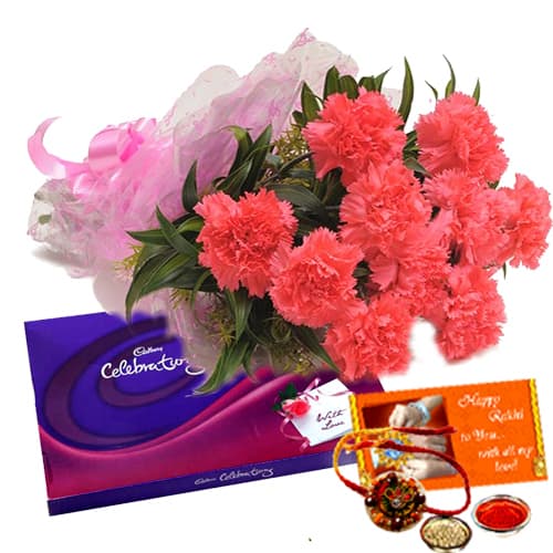 Carnation with cadburry rakhi
