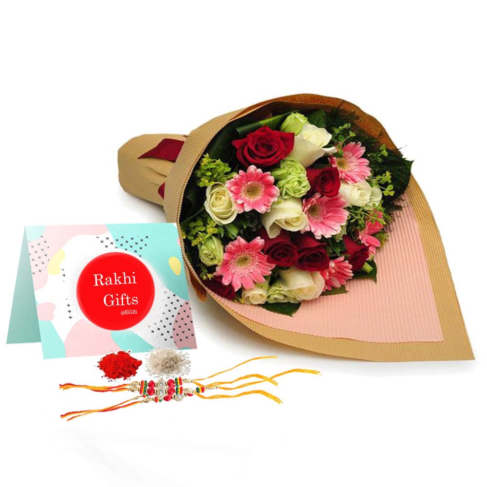 Mixed Flowers bouquet with Rakhi