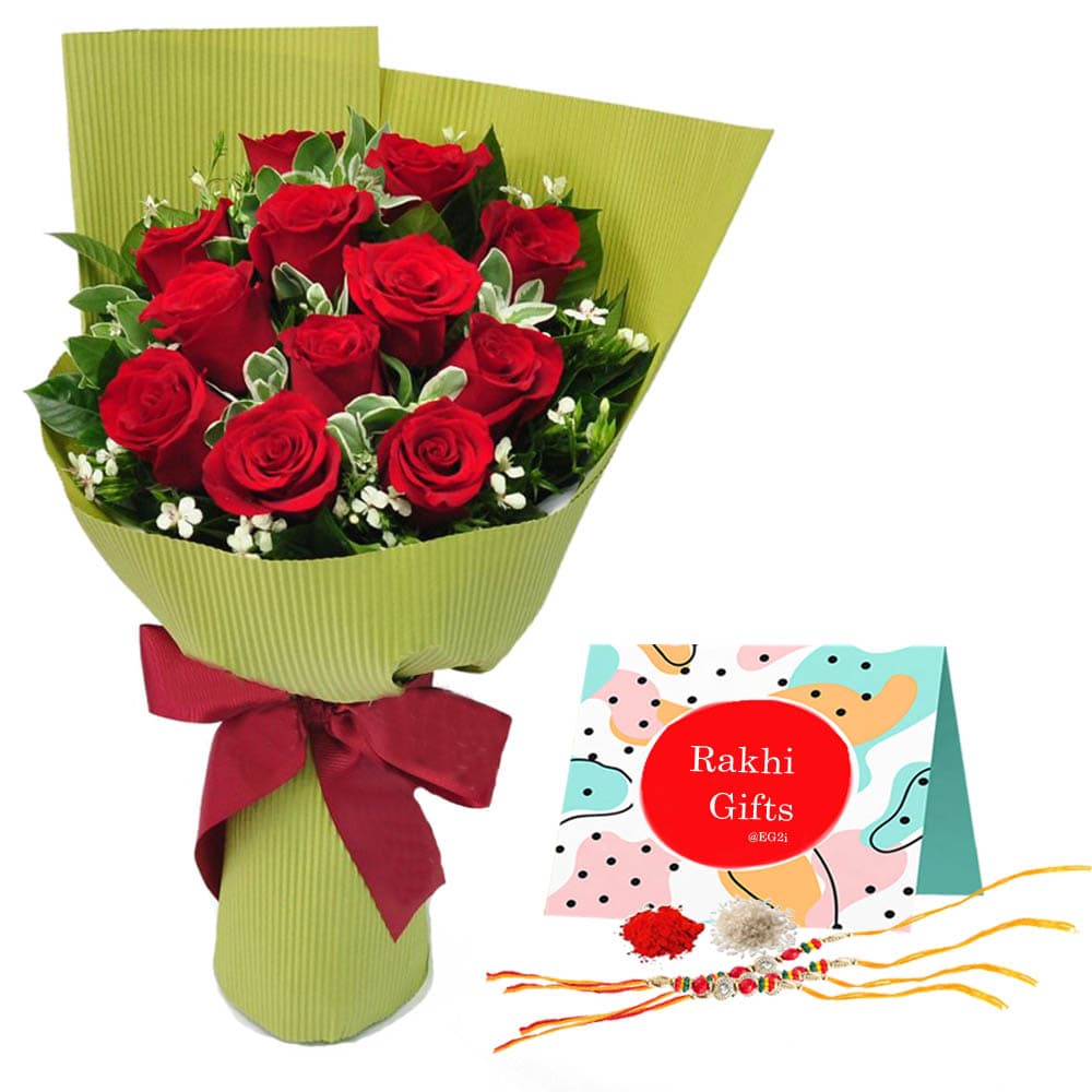 Red Roses Bouquet with Rakhi