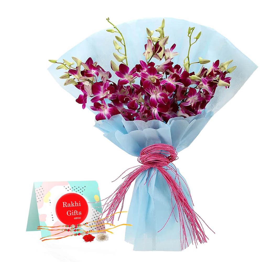One side Orchid bunch with Rakhi