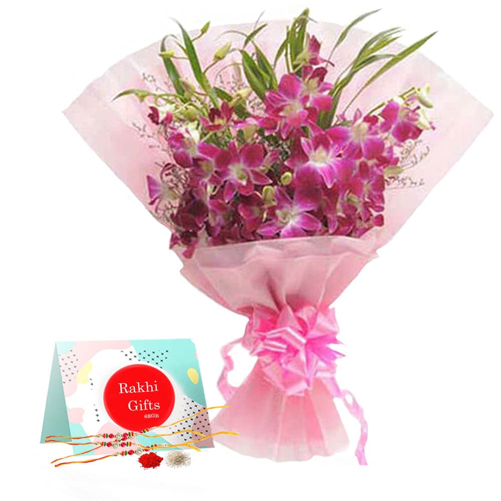 One side Orchid bunch pink paper with Rakhi