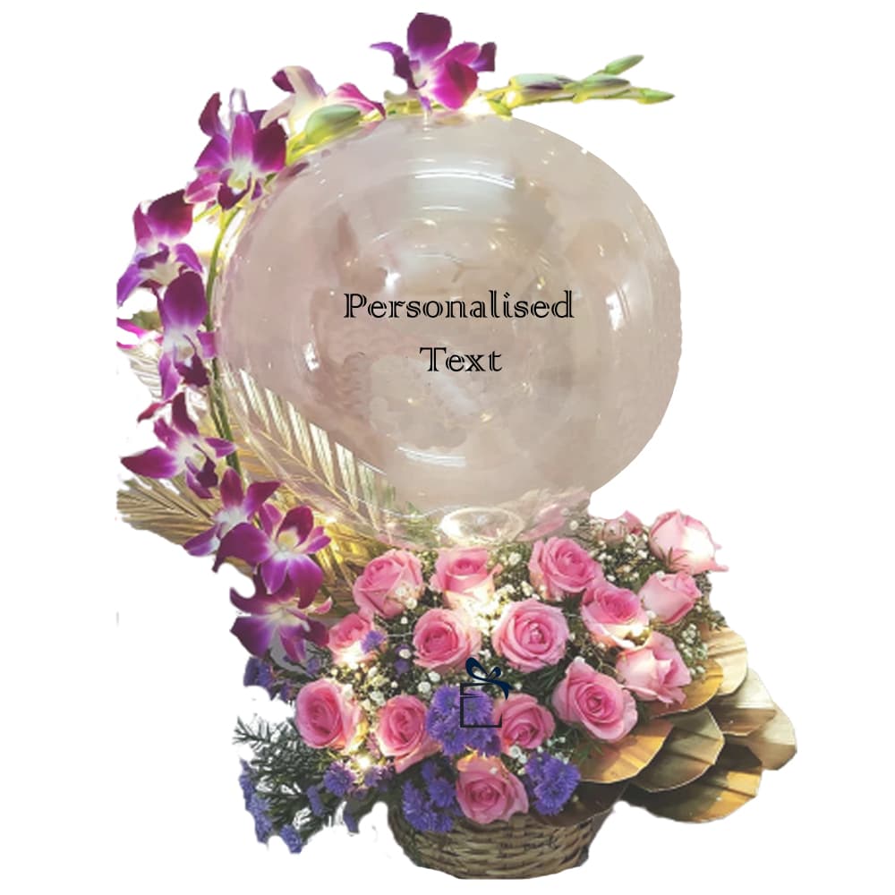 Flowers with balloons baset Arrangemnet