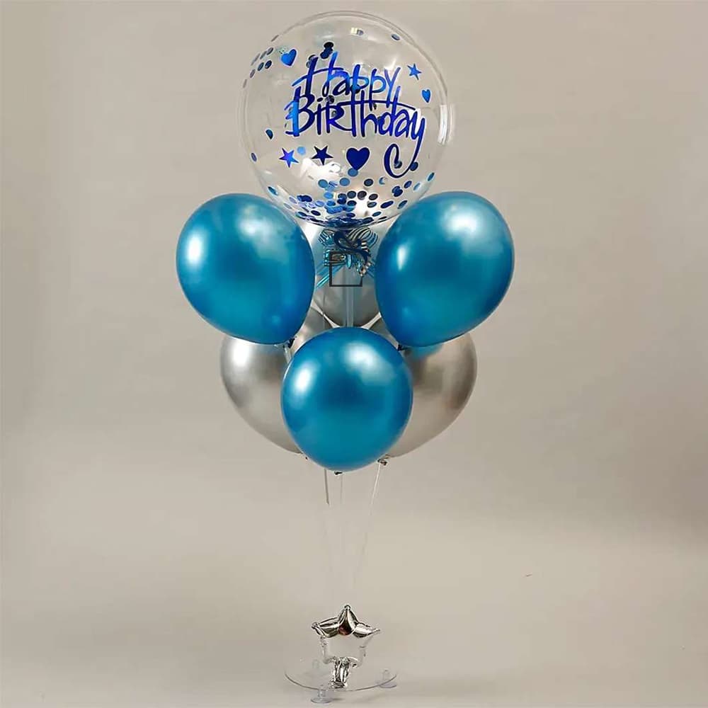 Blue and Silver Stand Balloons Arrangement