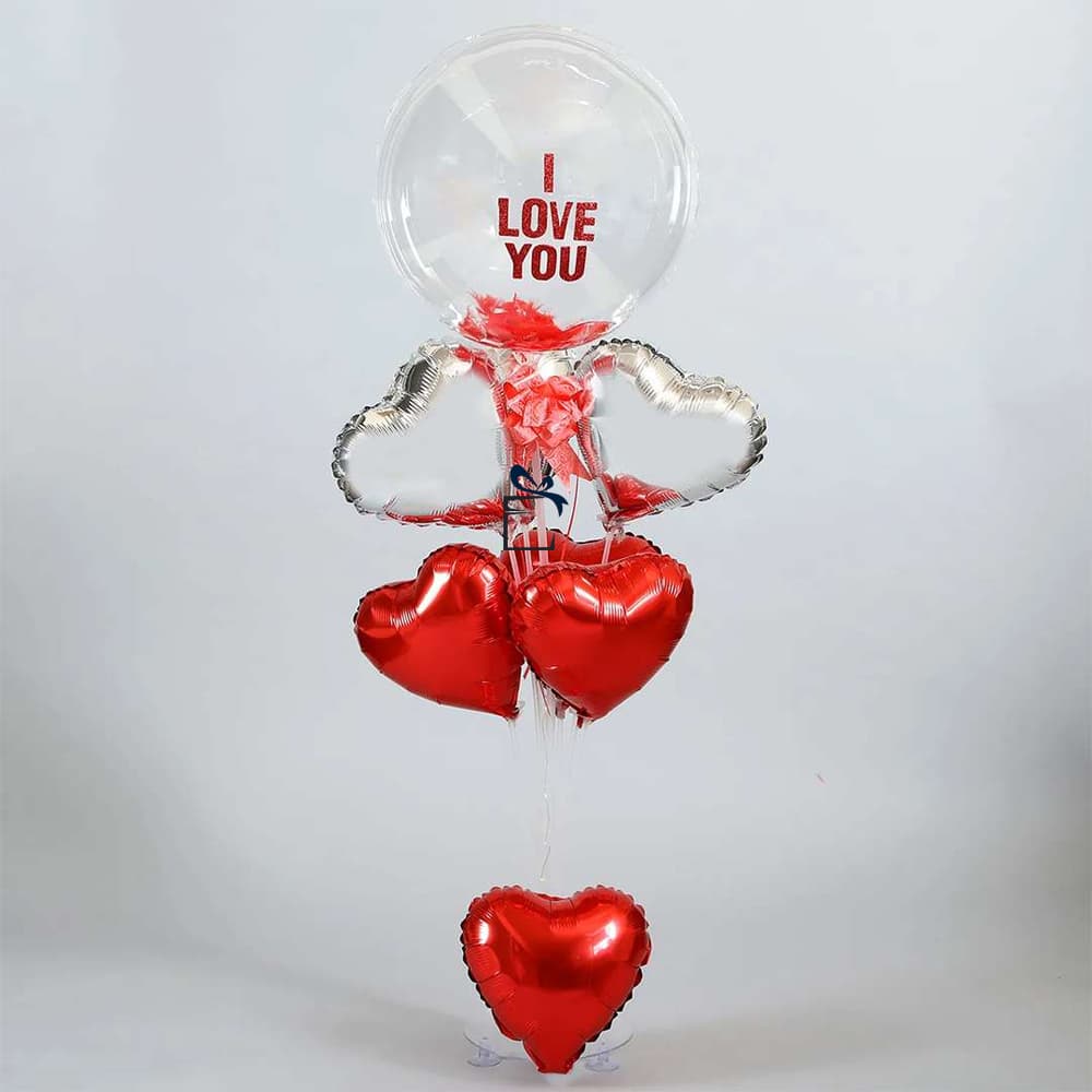 Heart and Silver Balloons Stand Arrangement