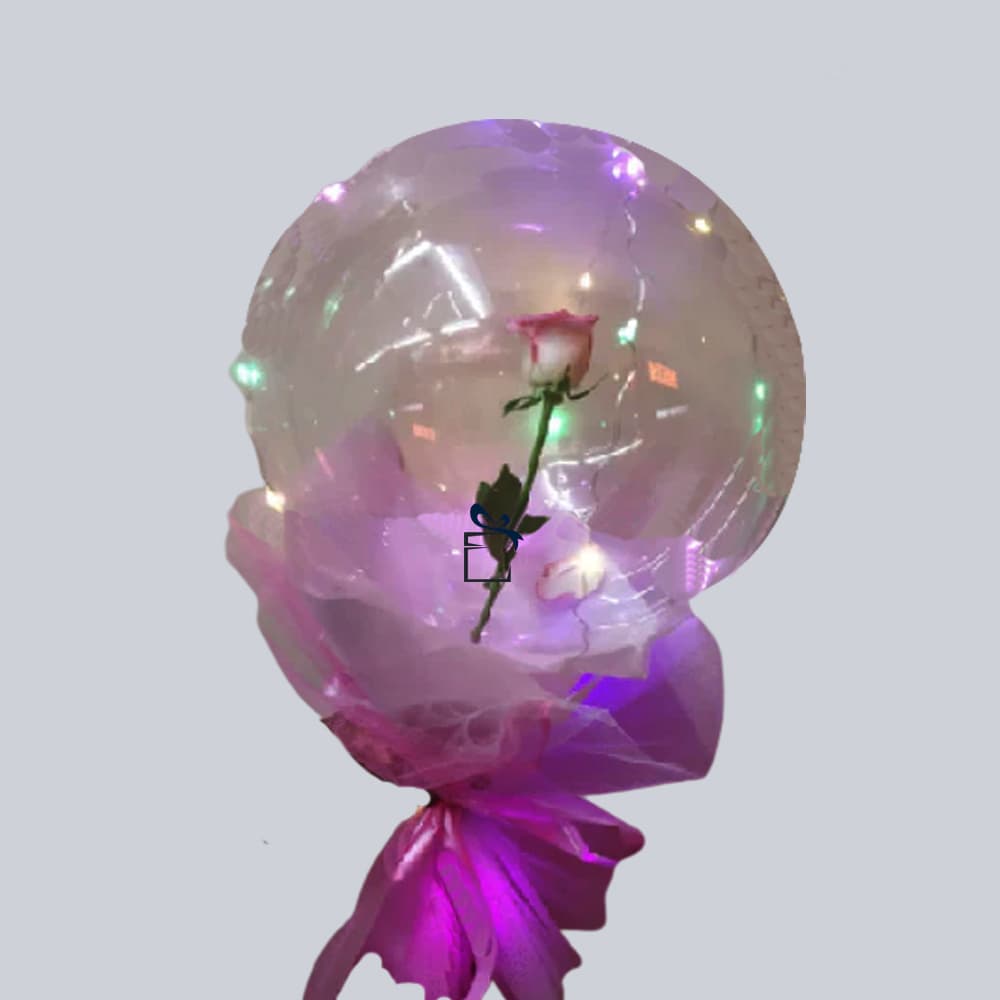 Single Rose in Transparent Balloons