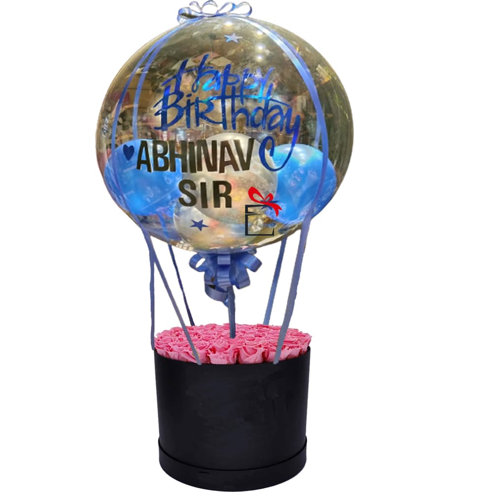 Hat Box Arrangement with Balloons Bouquet