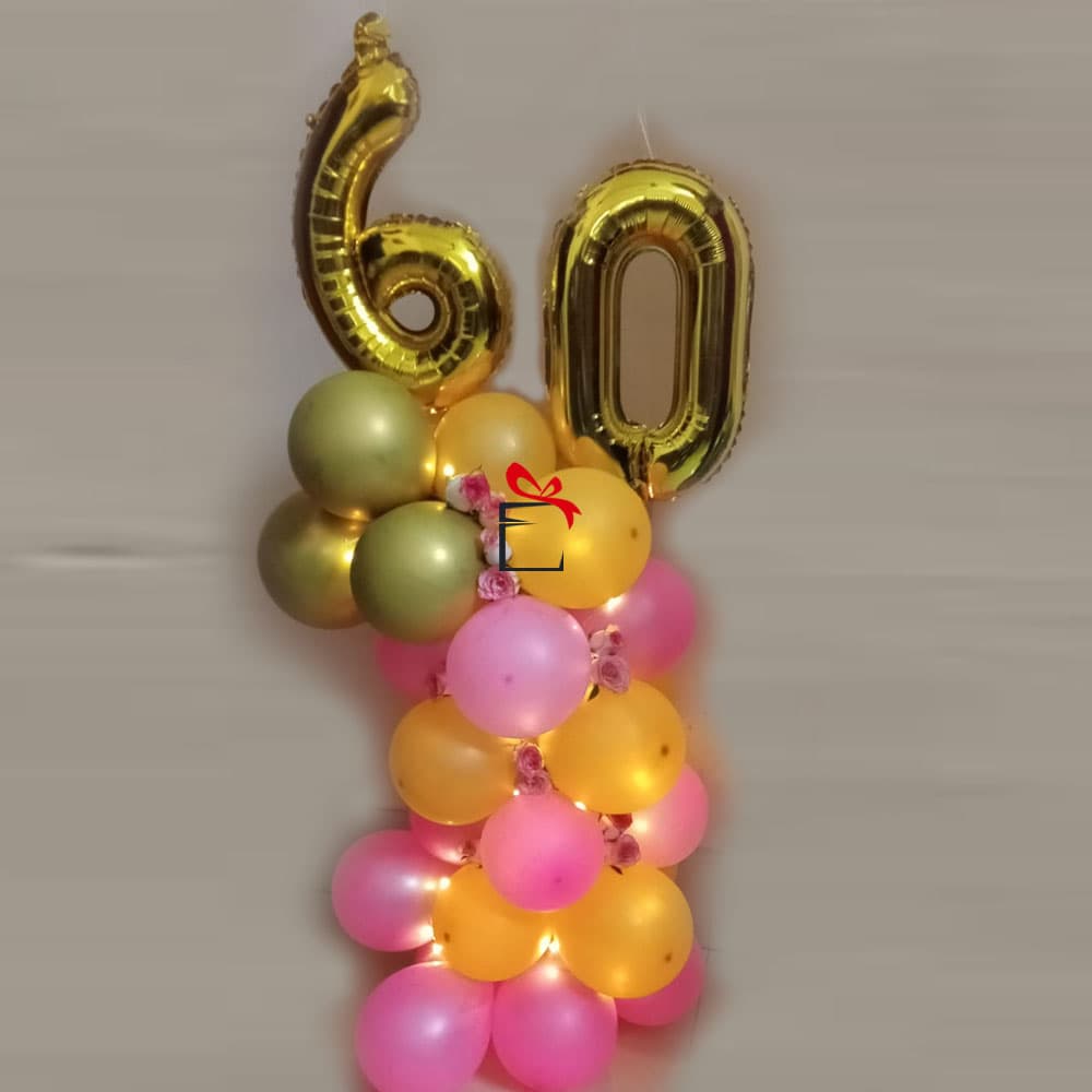 Mixed Color Ballons with Pink Roses and Number Arrangement