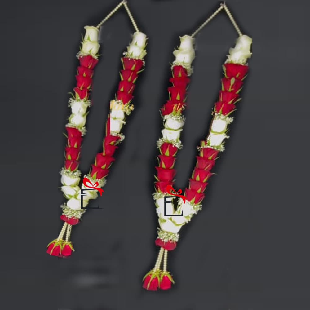 Red and White Roses Garland for Pair
