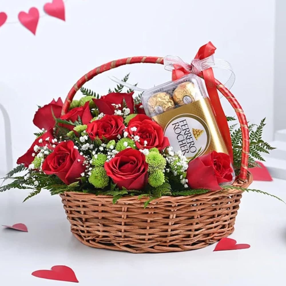 Flower Basket with Ferrero Rocher Gift Combo