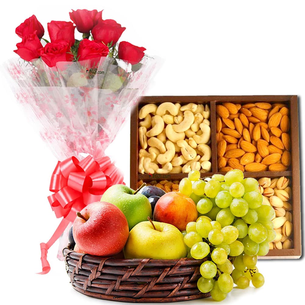 Premium Flowers and Fruit Gift Combo