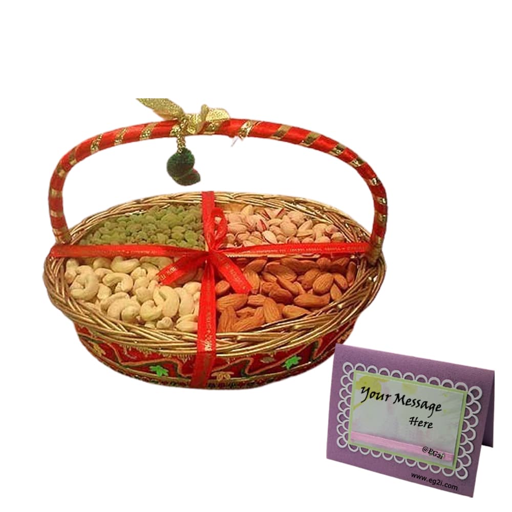 Mixed Dry Fruits Round Handle Basket