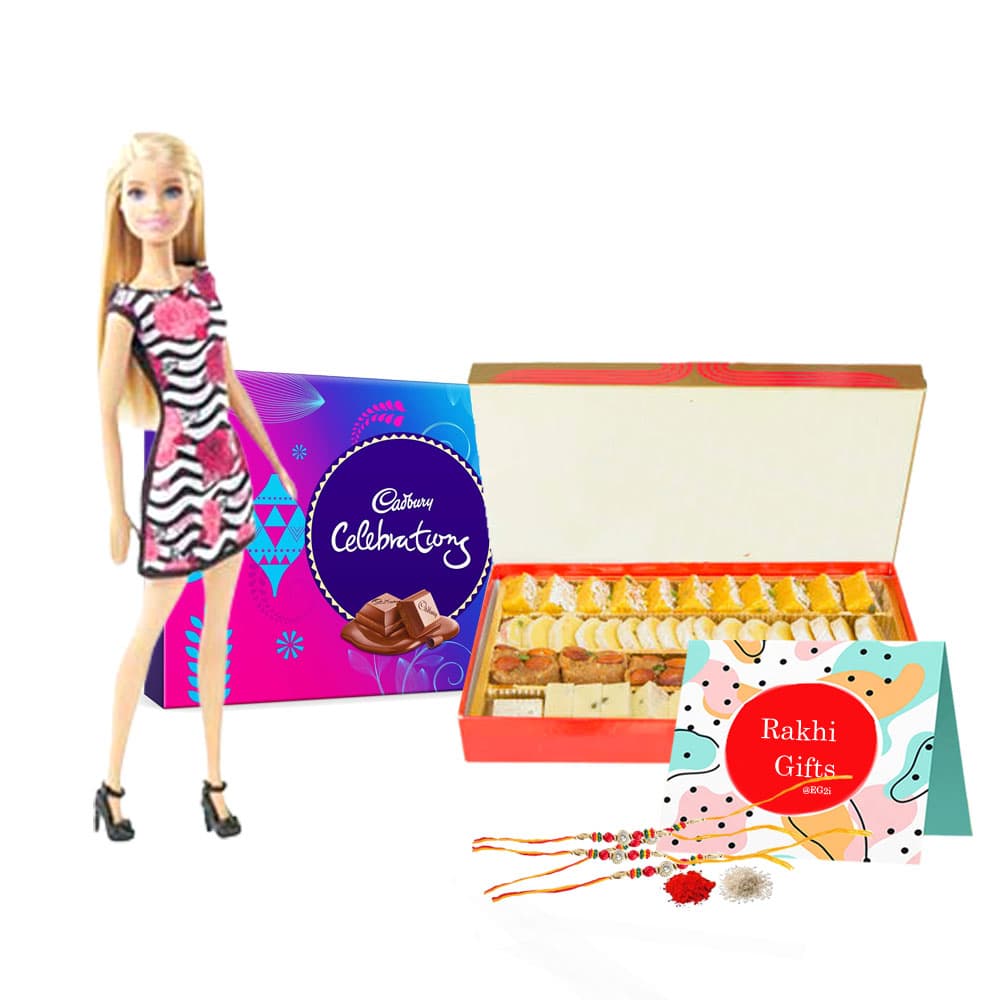 Mixed Sweets cadburry celebration with barbie and Rakhi