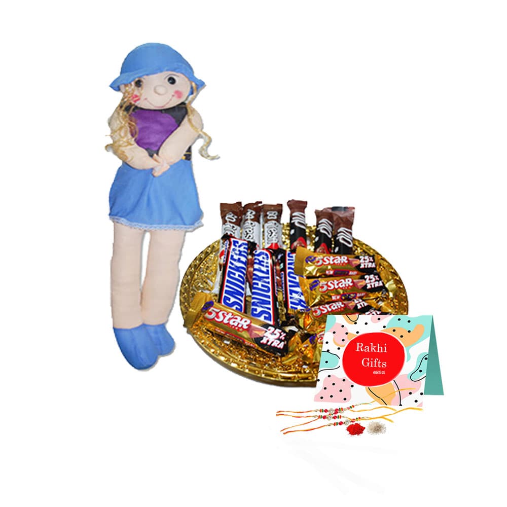 Mixed Chocolate fuffy Doll with Kids Rakhi